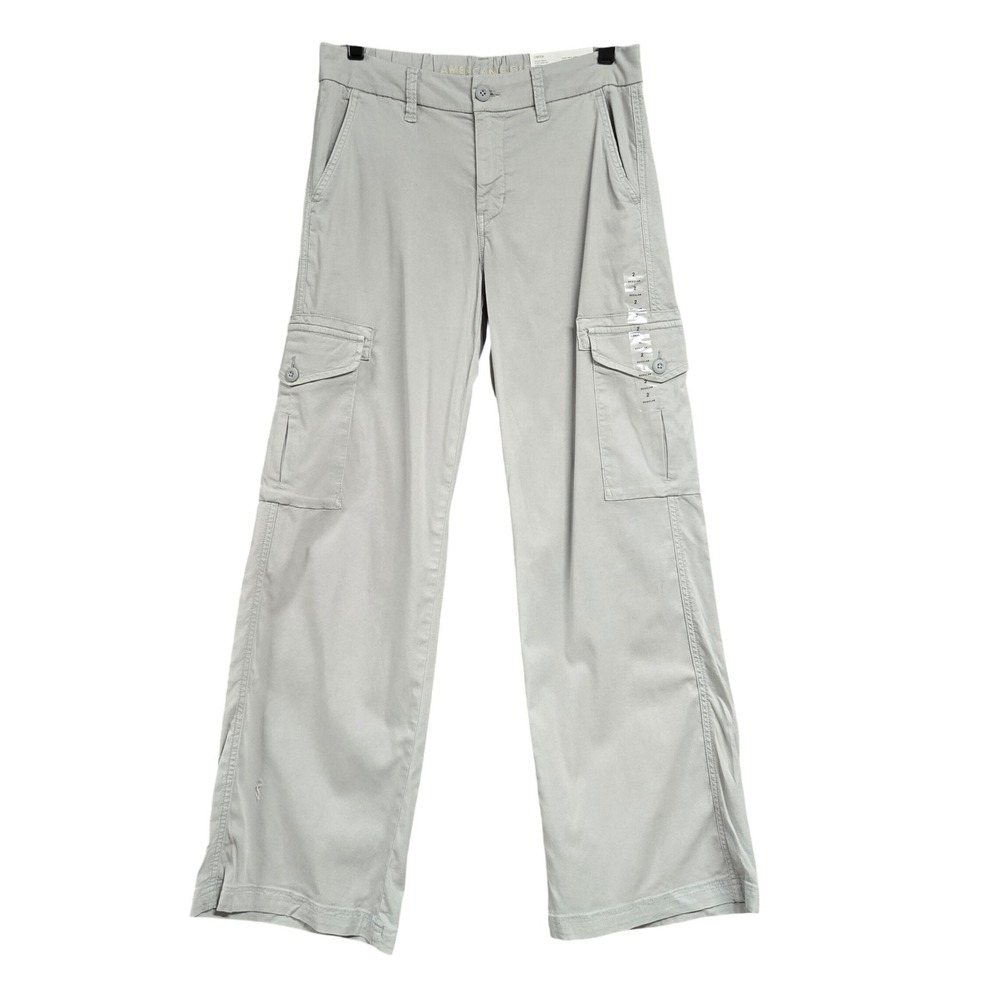 American Eagle Dreamy Drape Baggy Wide Leg Cargo Pants Mid Rise Gray Size 2 Reg